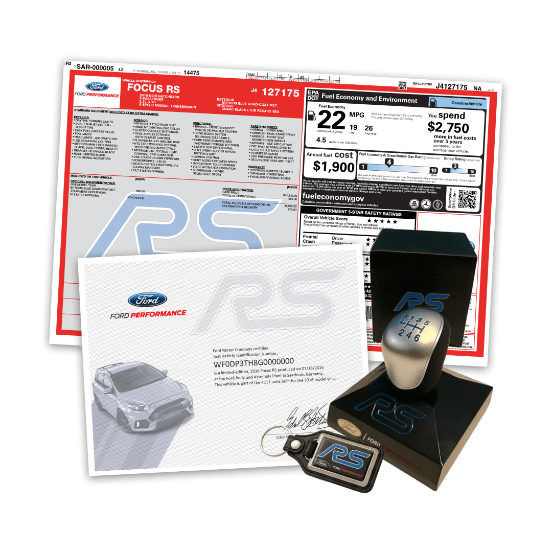 2016 - 2018 Focus RS Certificate Package - Ford Show Parts